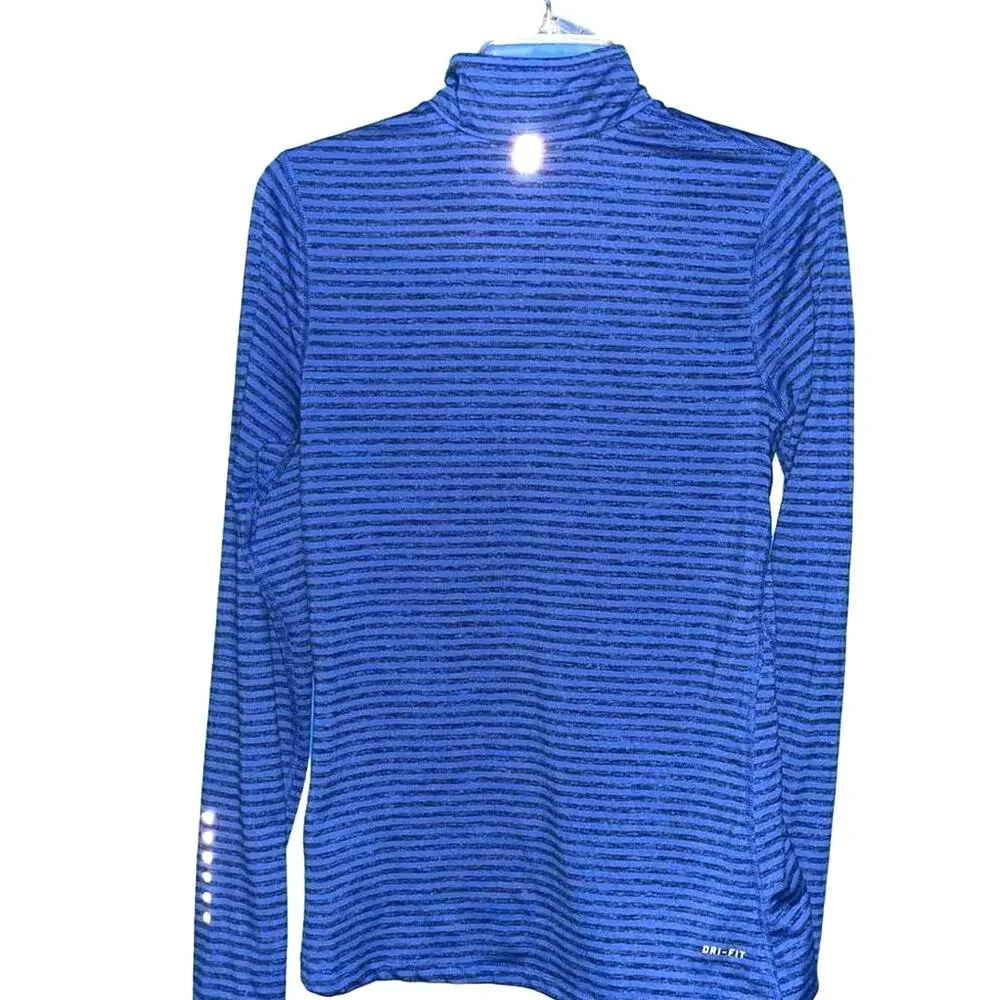 Nike Dri-FIT Running Shirt Small Black Blue Striped Long Sleeve Athletic Gym‎